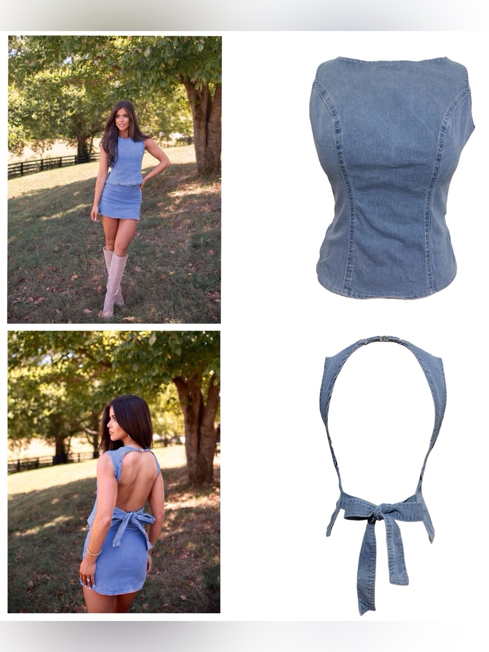 SHEIN Bae 90s Y2K Style Classic Denim Top Open Back Tie Deatil Size Small
